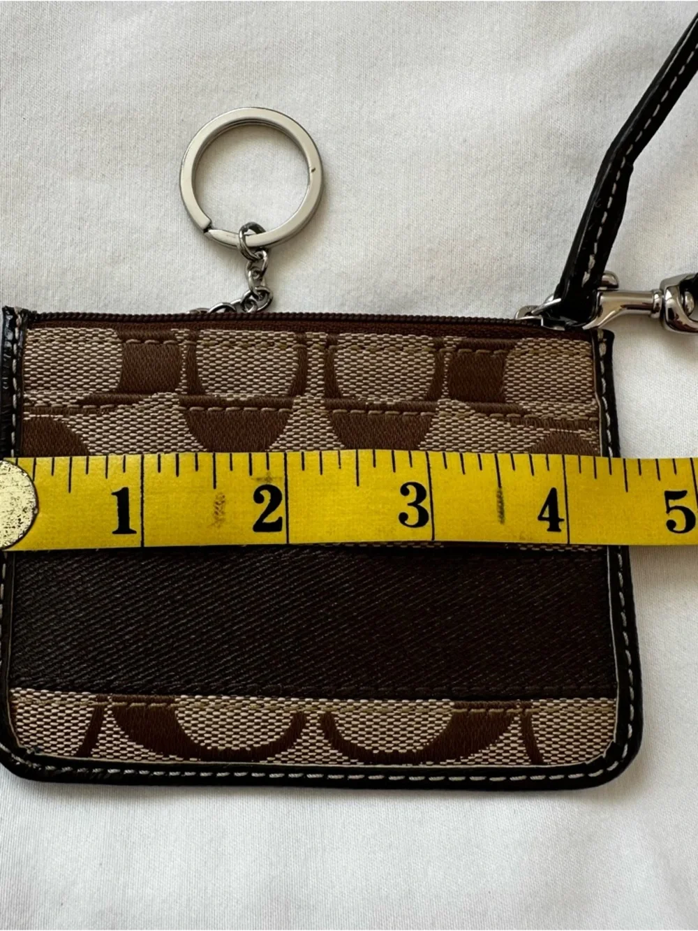 Coach Signature Brown Tan Mini Skinny Canvas ID Wristlet Cardholder